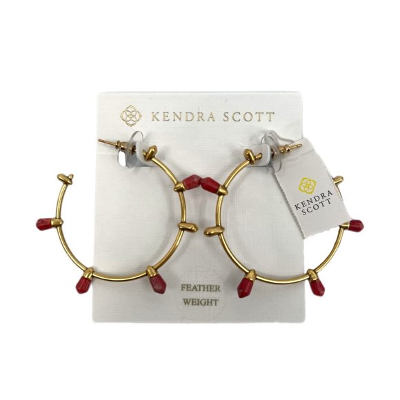 Kendra Scott Gold & Red Freida Hoop Earrings | New With Tags - Picture 1 of 4